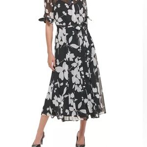 New with tag - Calvin Klein Collection Black and White Floral Midi Dress, size16